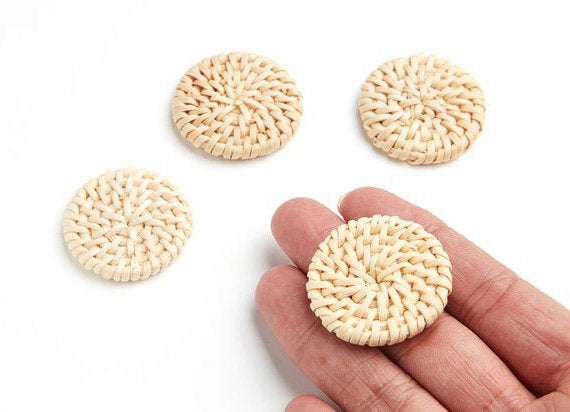 Natural Rattan Wood Earring Hoops 36mm-1-3/8" Disc Wooden Charms Handwoven Circle Findings Woven Boho Jewelry Making Blanks Wholesale Bulk