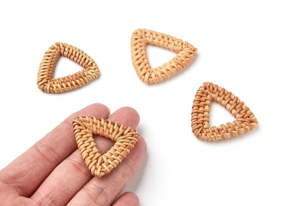 Natural Rattan Wood Earring Hoops 42x40mm Triangle Wooden Charms Handwoven Circle Findings Woven Boho Jewelry Making Blanks Wholesale Bulk