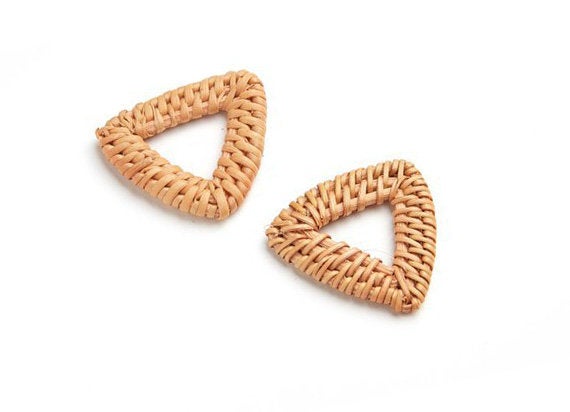Natural Rattan Wood Earring Hoops 42x40mm Triangle Wooden Charms Handwoven Circle Findings Woven Boho Jewelry Making Blanks Wholesale Bulk