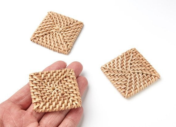 Natural Rattan Wood Earring Hoops 69x51mm Rectangle Wooden Charms Handwoven Circle Findings Woven Boho Jewelry Making Blanks Wholesale Bulk