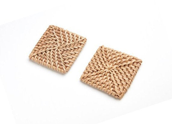 Natural Rattan Wood Earring Hoops 69x51mm Rectangle Wooden Charms Handwoven Circle Findings Woven Boho Jewelry Making Blanks Wholesale Bulk