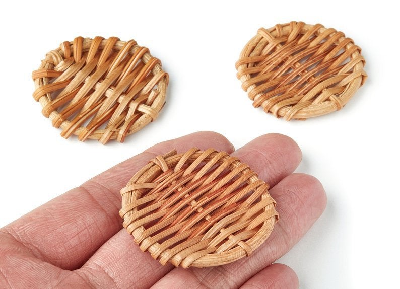 Natural Rattan Wood Earring Hoops 40mm-1 5/8" Disc Wooden Charms Handwoven Circle Findings Woven Boho Jewelry Making Blanks Wholesale Bulk