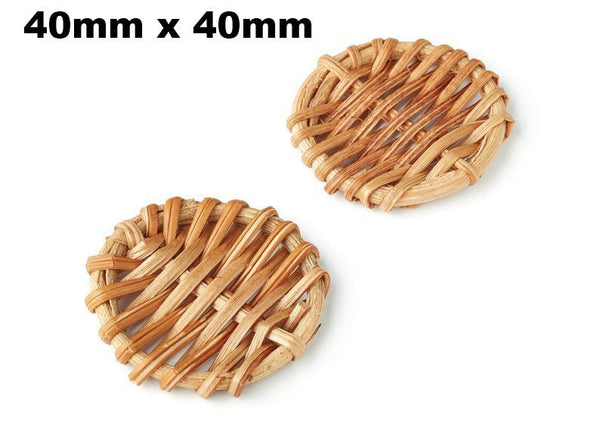 Natural Rattan Wood Earring Hoops 40mm-1 5/8" Disc Wooden Charms Handwoven Circle Findings Woven Boho Jewelry Making Blanks Wholesale Bulk