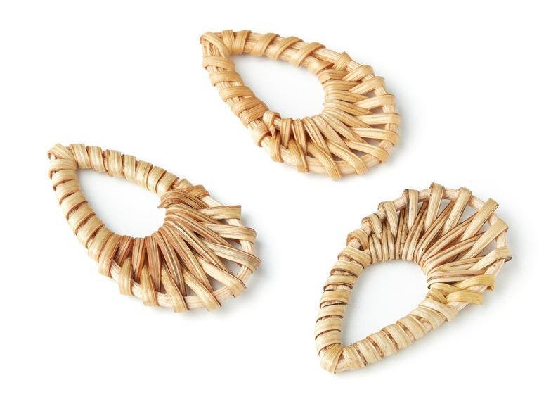 Natural Rattan Wood Earring Hoops 53mmx30mm Teardrop Wooden Charms Handwoven Circle Findings Woven Boho Jewelry Making Blanks Wholesale Bulk