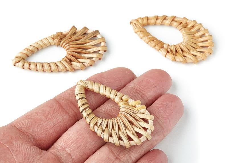 Natural Rattan Wood Earring Hoops 53mmx30mm Teardrop Wooden Charms Handwoven Circle Findings Woven Boho Jewelry Making Blanks Wholesale Bulk