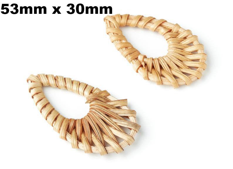 Natural Rattan Wood Earring Hoops 53mmx30mm Teardrop Wooden Charms Handwoven Circle Findings Woven Boho Jewelry Making Blanks Wholesale Bulk