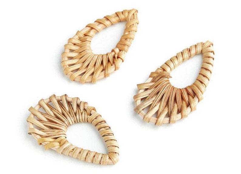 Natural Rattan Wood Earring Hoops 53mmx30mm Teardrop Wooden Charms Handwoven Circle Findings Woven Boho Jewelry Making Blanks Wholesale Bulk