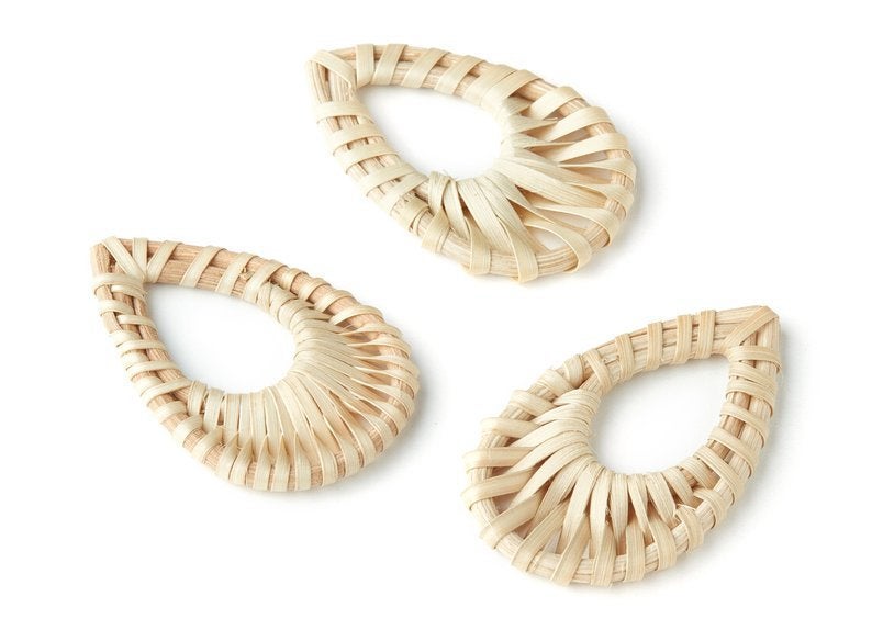 Natural Rattan Wood Earring Hoops 27mm Teardrop Wooden Charms Handwoven Circle Findings Woven Boho Jewelry Making Blanks Wholesale Bulk