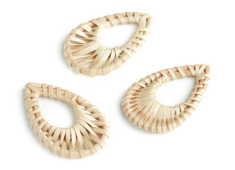 Natural Rattan Wood Earring Hoops 27mm Teardrop Wooden Charms Handwoven Circle Findings Woven Boho Jewelry Making Blanks Wholesale Bulk