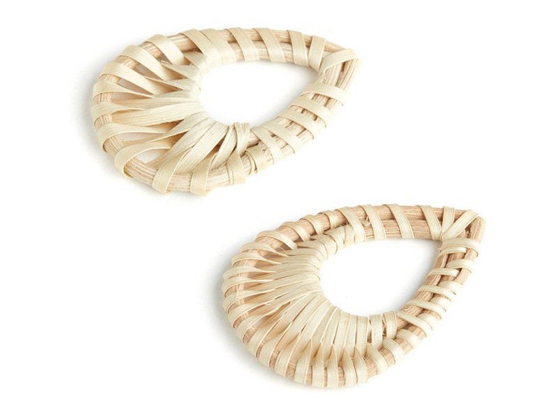 Natural Rattan Wood Earring Hoops 27mm Teardrop Wooden Charms Handwoven Circle Findings Woven Boho Jewelry Making Blanks Wholesale Bulk