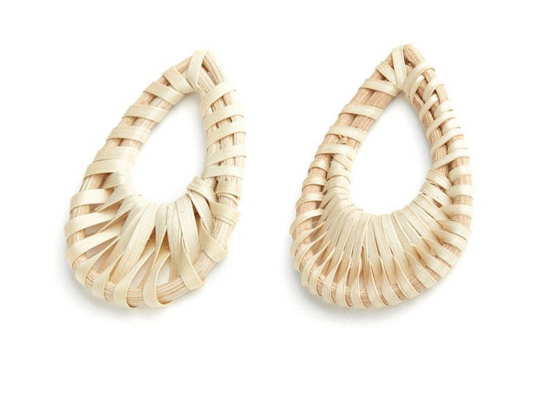 Natural Rattan Wood Earring Hoops 27mm Teardrop Wooden Charms Handwoven Circle Findings Woven Boho Jewelry Making Blanks Wholesale Bulk