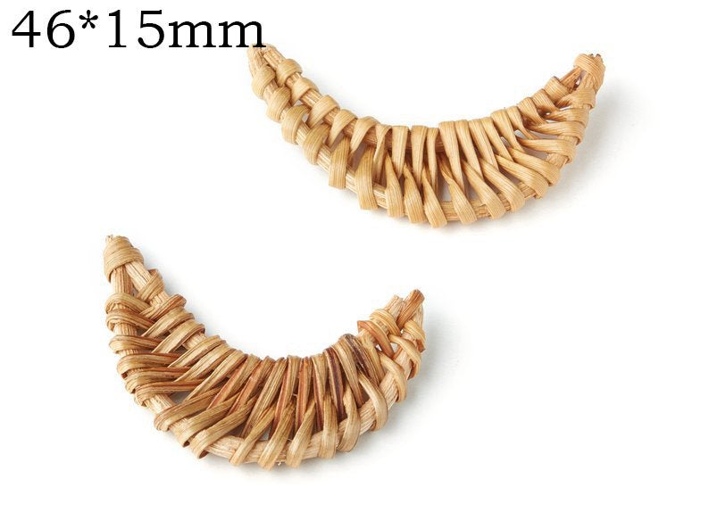 Natural Rattan Wood Earring Hoops 46mm Moon Shape Wooden Charms Handwoven Circle Findings Woven Boho Jewelry Making Blanks Wholesale Bulk