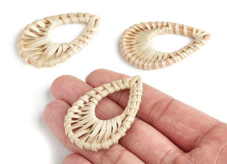 Natural Rattan Wood Earring Hoops 27mm Teardrop Wooden Charms Handwoven Circle Findings Woven Boho Jewelry Making Blanks Wholesale Bulk