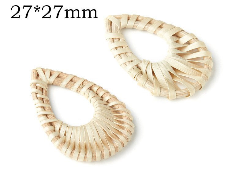 Natural Rattan Wood Earring Hoops 27mm Teardrop Wooden Charms Handwoven Circle Findings Woven Boho Jewelry Making Blanks Wholesale Bulk