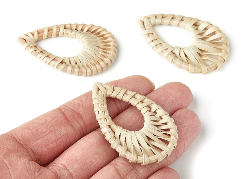 Natural Rattan Wood Earring Hoops 27mm Teardrop Wooden Charms Handwoven Circle Findings Woven Boho Jewelry Making Blanks Wholesale Bulk