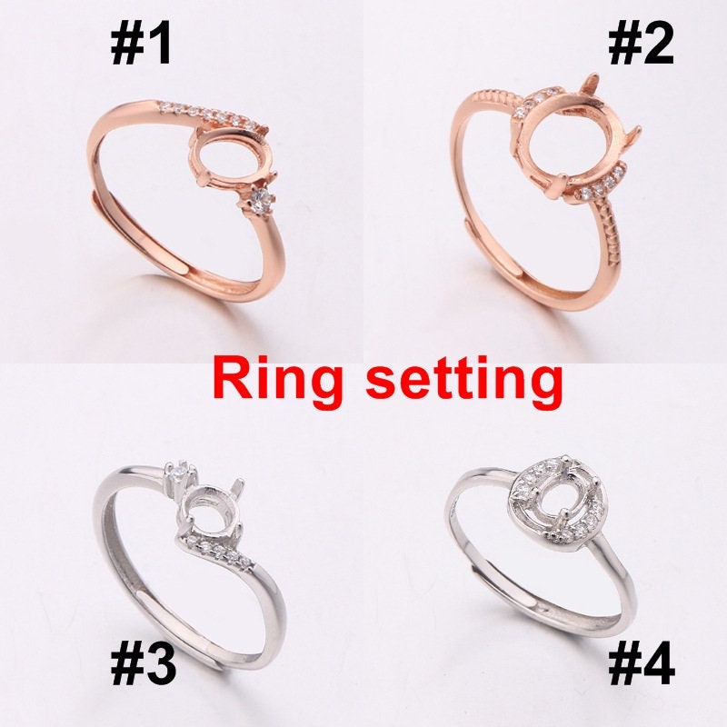 Ring Blank Setting 1pc Sterling Silver 925 Simple Oval Rose Gold Fine 4 10mm For One Stone Gemstone Adjustable No Prongs Wholesale