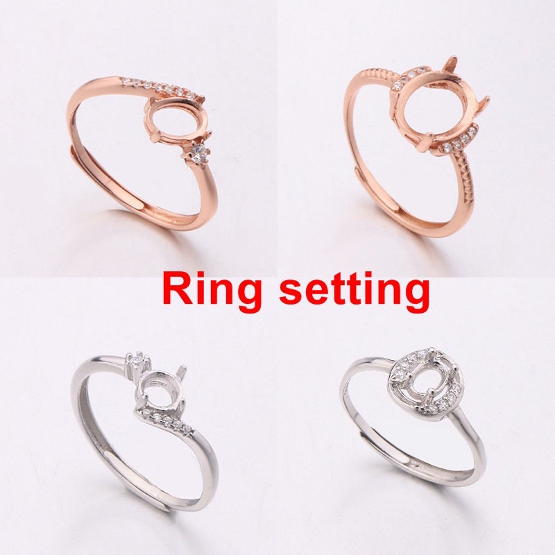 Ring Blank Setting 1pc Sterling Silver 925 Simple Oval Rose Gold Fine 4 10mm For One Stone Gemstone Adjustable No Prongs Wholesale