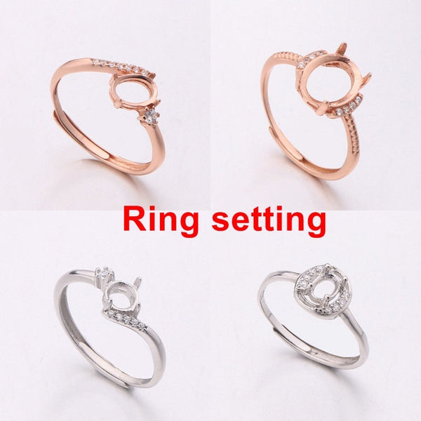 Ring Blank Setting 1pc Sterling Silver 925 Simple Oval Rose Gold Fine 4 10mm For One Stone Gemstone Adjustable No Prongs Wholesale