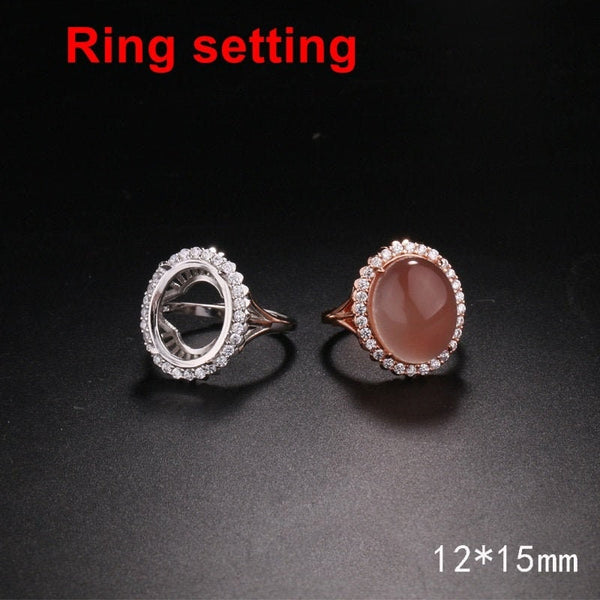 Halo Ring Blank Setting 1pc 925 Sterling Silver CZ Oval White Yellow Rose Gold 12 15mm For One Stone Gemstone Adjustable 4 Prongs Wholesale