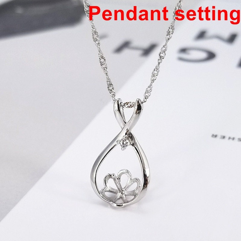 Sterling Silver Bezel Crystals Teardrop Flower Cup Pendant Setting Base Fine 925 10 mm For One Pearl Bead No Prongs DIY Jewelry Wholesale