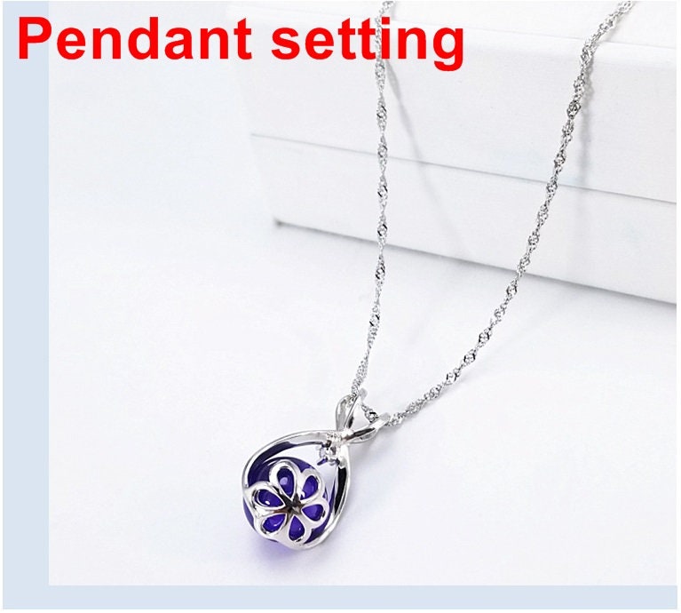 Sterling Silver Bezel Crystals Teardrop Flower Cup Pendant Setting Base Fine 925 10 mm For One Pearl Bead No Prongs DIY Jewelry Wholesale