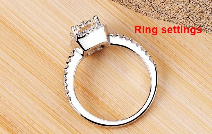 Ring Setting Blank 7x8mm 1pc 925 Sterling Silver CZ Semi Mount for 1 Rectangle Shape Faceted Stone 4 Prongs Love Theme Wholesale Available