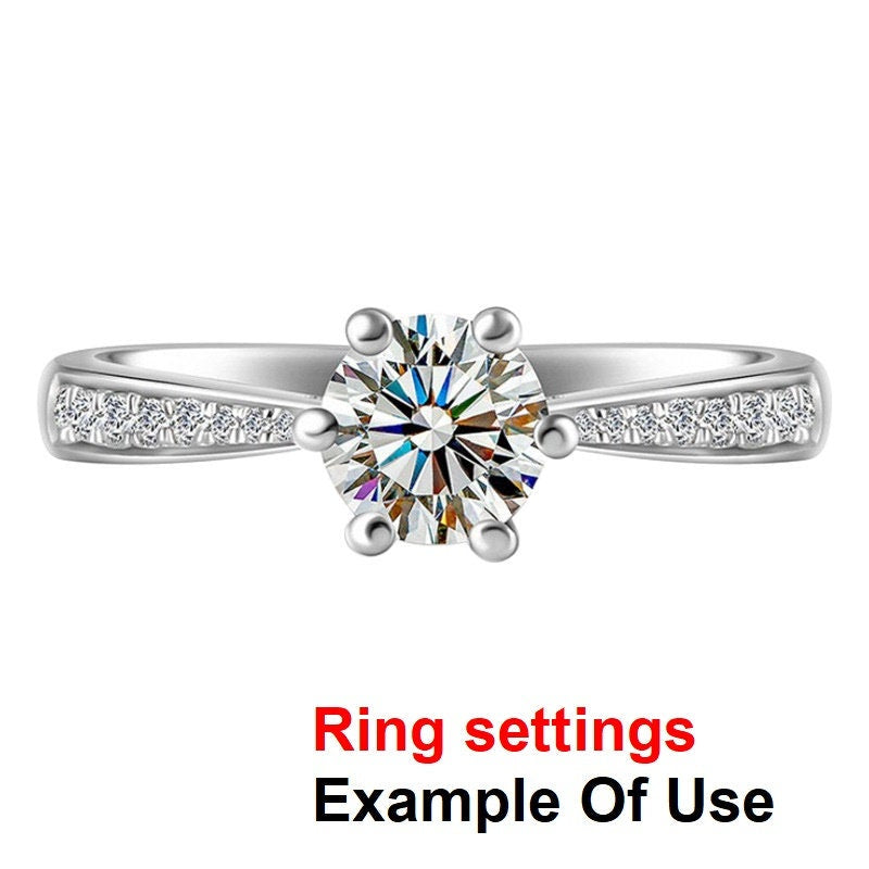 Round Diamond Ring Setting 6.5 mm White Gold Sterling Silver 925 Six Prongs For One Stone Holder Unique Custom Love Engagement Blanks