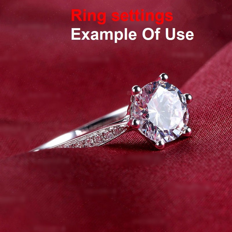 Round Diamond Ring Setting 6.5 mm White Gold Sterling Silver 925 Six Prongs For One Stone Holder Unique Custom Love Engagement Blanks