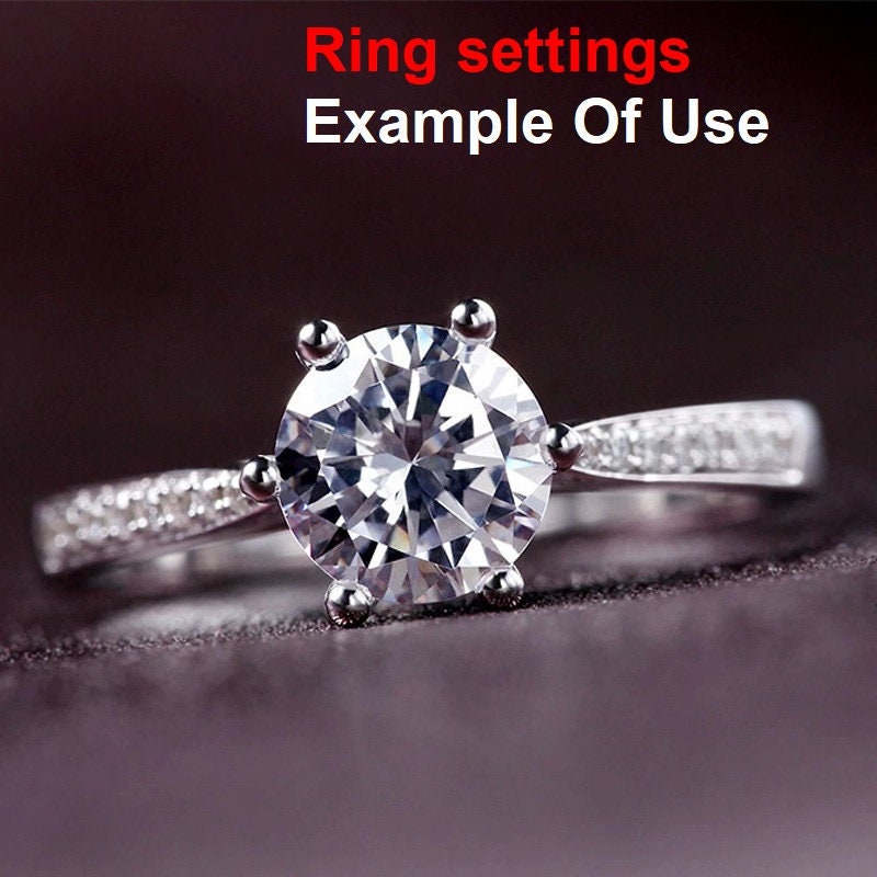 Round Diamond Ring Setting 6.5 mm White Gold Sterling Silver 925 Six Prongs For One Stone Holder Unique Custom Love Engagement Blanks