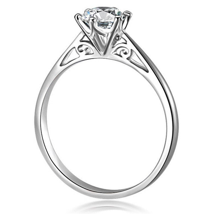 Round Diamond Ring Setting 4mm Rose White Gold Sterling Silver 925 Six Prongs For One Stone Holder Unique Custom Love Engagement Blanks