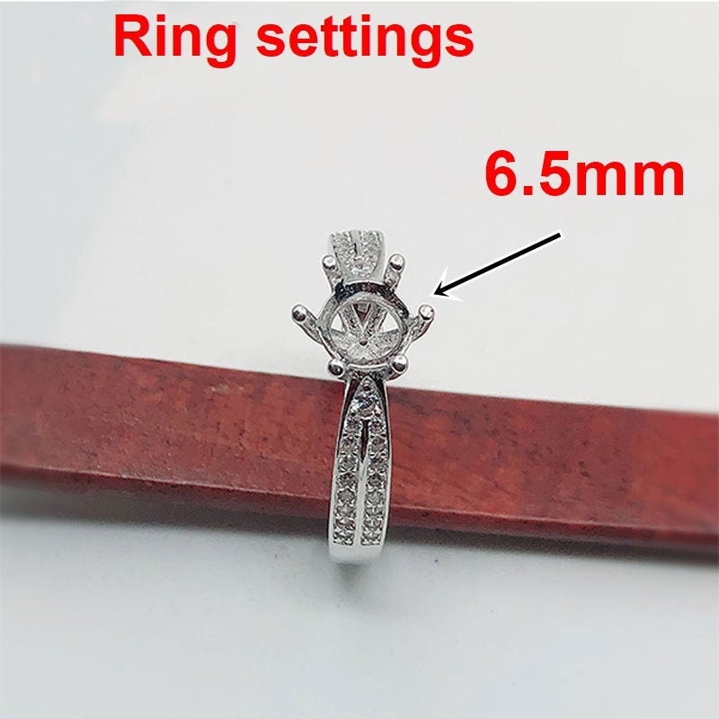 Round Diamond Ring Adjustable Setting 6.5mm Sterling Silver 925 Six Prongs For One Stone Holder Unique Custom Love Engagement Blanks