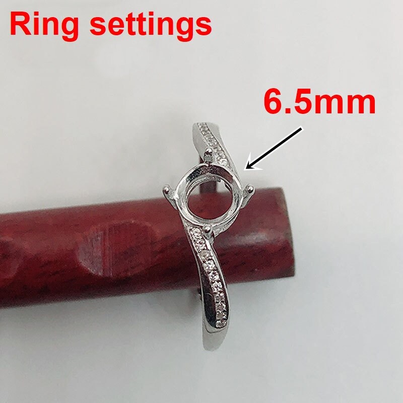 Round Diamond Ring Adjustable Setting 6.5mm Sterling Silver 925 Four Prongs For One Stone Holder Unique Custom Love Engagement Blanks