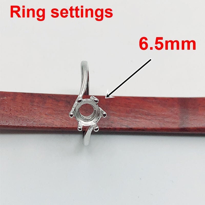 Ring Setting Blank 6.5mm 1pc 925 Sterling Silver Adjustable for 1 Round Shape Faceted Stone 6 Prongs Love Theme Wholesale Available