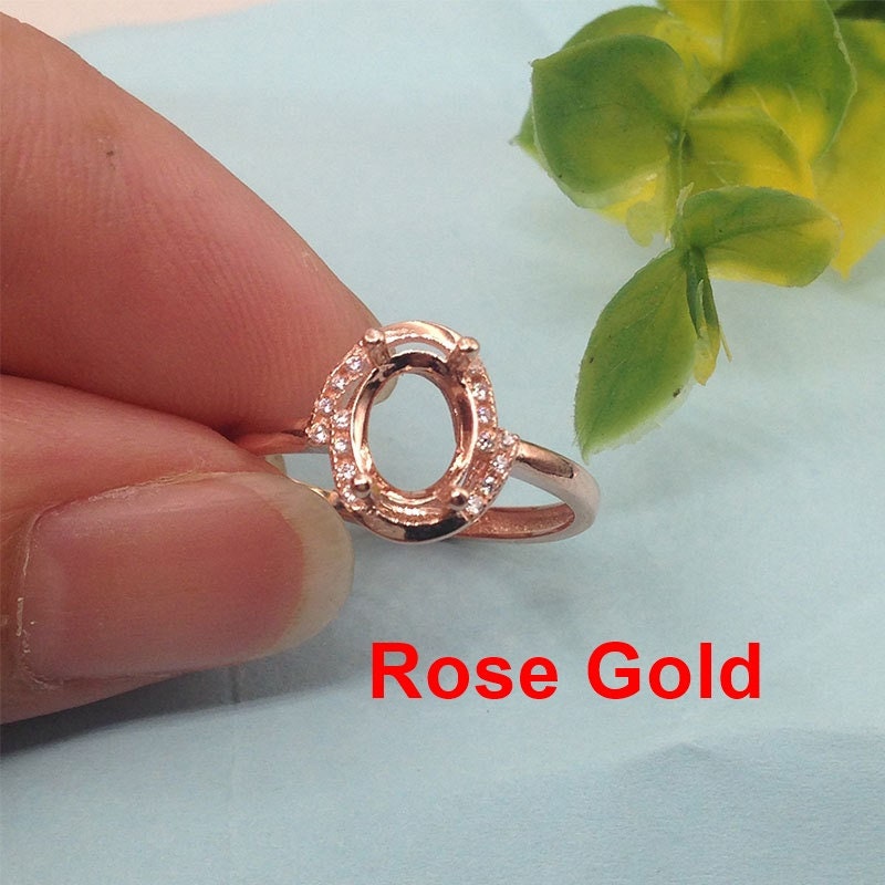 Oval Diamond Ring Adjustable 6x8 mm Setting Rose Gold Sterling Silver 925 4 Prongs For One Stone Holder Unique Custom Love Engagement Blanks