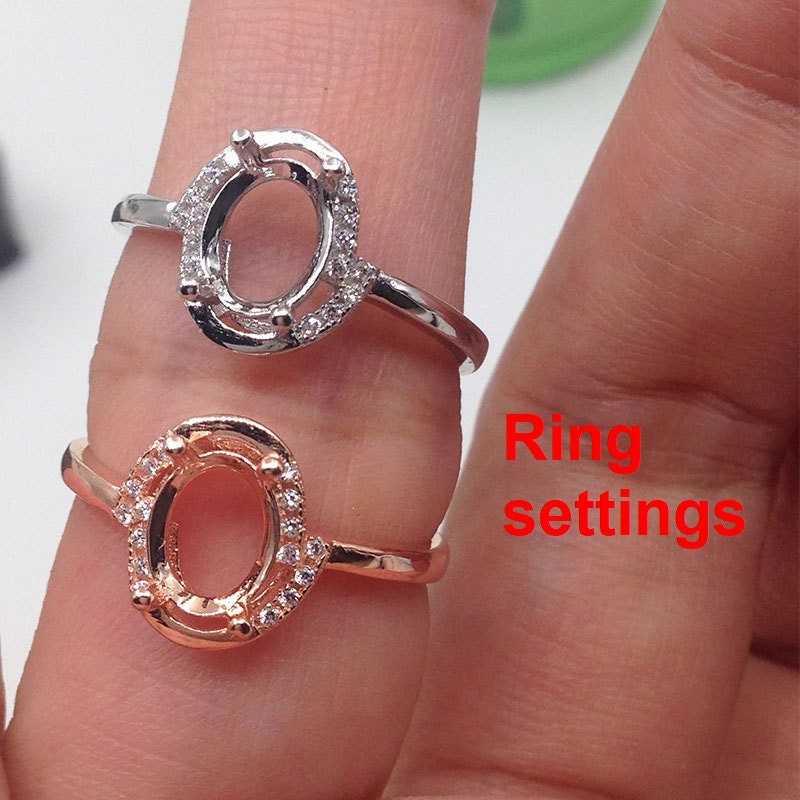 Oval Diamond Ring Adjustable 6x8 mm Setting Rose Gold Sterling Silver 925 4 Prongs For One Stone Holder Unique Custom Love Engagement Blanks