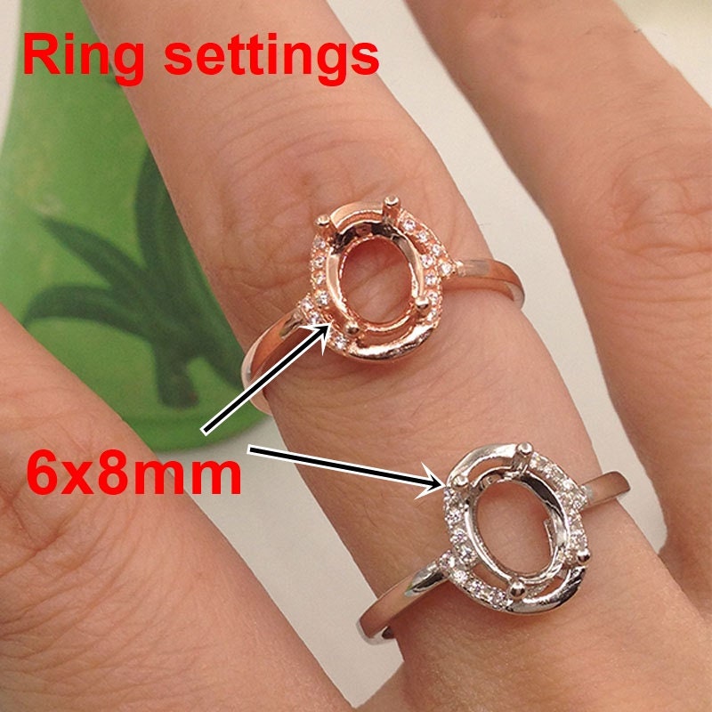 Oval Diamond Ring Adjustable 6x8 mm Setting Rose Gold Sterling Silver 925 4 Prongs For One Stone Holder Unique Custom Love Engagement Blanks