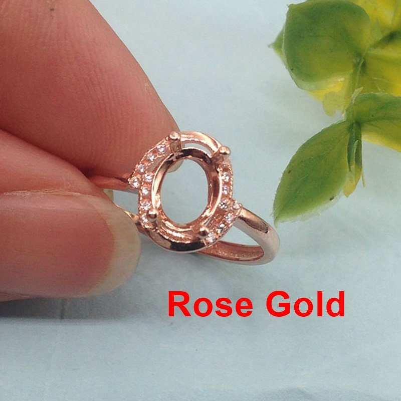 Oval Diamond Ring Adjustable 6x8 mm Setting Rose Gold Sterling Silver 925 4 Prongs For One Stone Holder Unique Custom Love Engagement Blanks