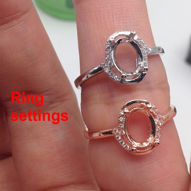 Oval Diamond Ring Adjustable 6x8 mm Setting Rose Gold Sterling Silver 925 4 Prongs For One Stone Holder Unique Custom Love Engagement Blanks