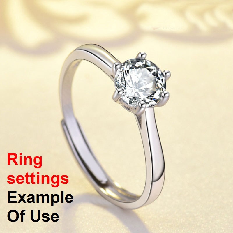 Round Diamond Ring Adjustable Setting 6mm 1.2ct Sterling Silver 925 Six Prongs For One Stone Holder Unique Custom Love Engagement Blanks