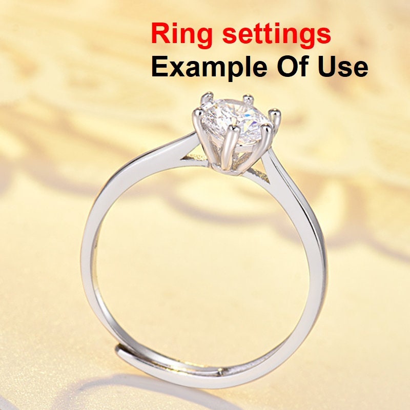 Round Diamond Ring Adjustable Setting 6mm 1.2ct Sterling Silver 925 Six Prongs For One Stone Holder Unique Custom Love Engagement Blanks