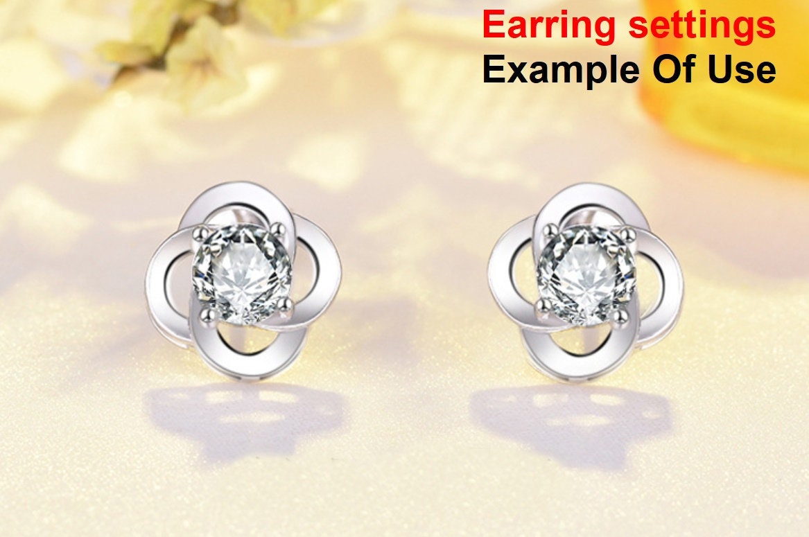 Clover Diamond Stud Earring Blanks Settings 4.5mm 0.5ct 4 Prongs For One Stone White Gold Plated Sterling Silver 925 Findings Base Wholesale