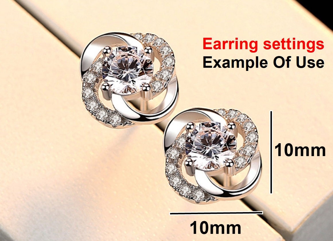 Stud Earring Setting Blanks 4mm 1 Pair 925 Sterling Silver CZ Semi Mount for 1 Round Shape Faceted Stone 4 Prongs Wholesale Available