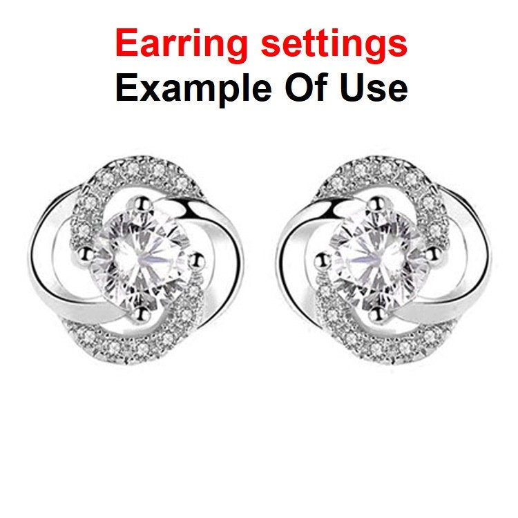 Stud Earring Setting Blanks 4mm 1 Pair 925 Sterling Silver CZ Semi Mount for 1 Round Shape Faceted Stone 4 Prongs Wholesale Available