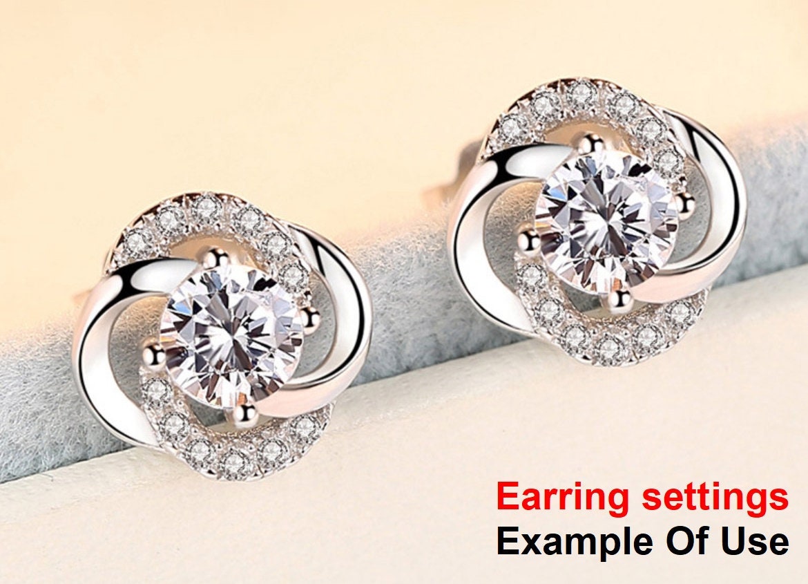 Stud Earring Setting Blanks 4mm 1 Pair 925 Sterling Silver CZ Semi Mount for 1 Round Shape Faceted Stone 4 Prongs Wholesale Available