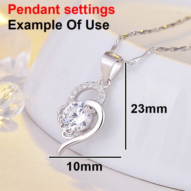 Heart Round Diamond Necklace Pendant 4 Prongs Setting 6.25mm 0.9ct Blanks Set White Gold Plated Sterling Silver 925 Findings Base Wholesale