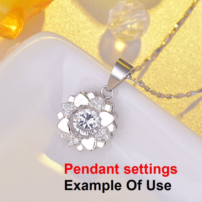 Flower Round Diamond Necklace Pendant Four Prongs Setting 4mm 0.3ct Blanks Set White Gold Plated Sterling Silver 925 Findings Base Wholesale