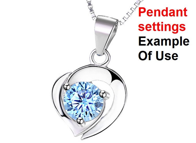 Heart Round Diamond Necklace Pendant Three Prongs Setting 6mm 0.8ct Blanks Set White Gold Plated Sterling Silver 925 Findings Base Wholesale