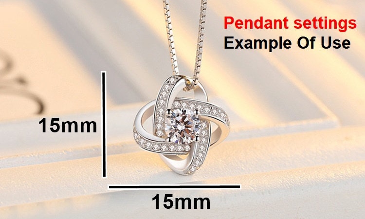 Flower Round Diamond Setting Blank 5x5 mm 0,5 ct Necklace Pendant 4 Prongs Set White Gold Plated Sterling Silver 925 Finding Base Wholesale