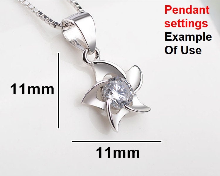 Star Round Diamond Necklace Pendant Five Prongs Setting 6mm 0.8ct Blanks Set White Gold Plated Sterling Silver 925 Findings Base Wholesale