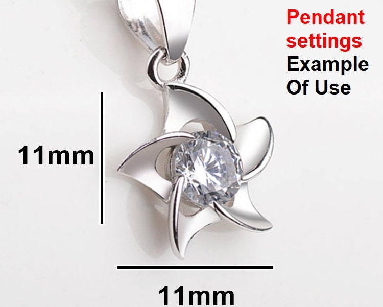 Star Round Diamond Necklace Pendant Five Prongs Setting 6mm 0.8ct Blanks Set White Gold Plated Sterling Silver 925 Findings Base Wholesale